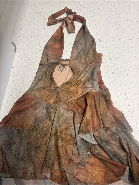 Dresses & Skirts - Sleeveless Plunge-Neck Tiered Mini Dress in Earth Tones